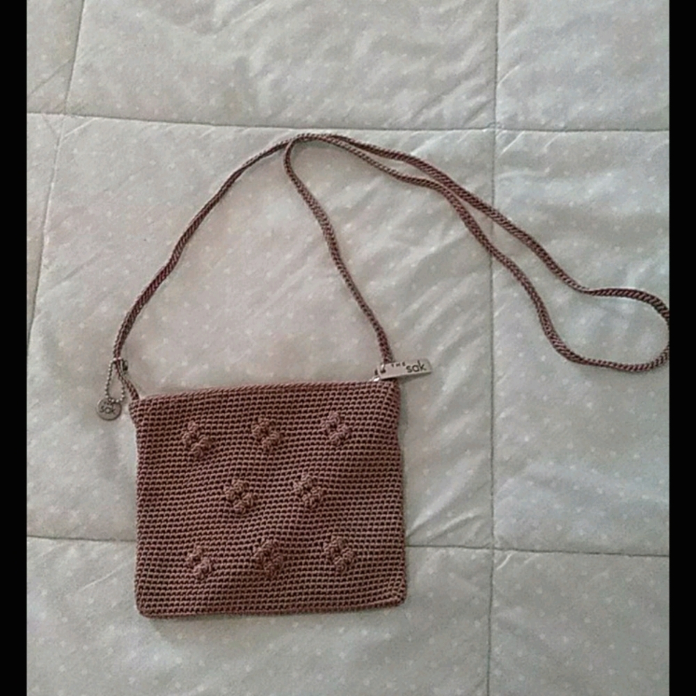 The sak small crochet crossbody purse taupe